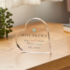 Personalised Teacher Heart Acrylic Plaque – Thank You Teacher Gift with Child's Name Keepsake