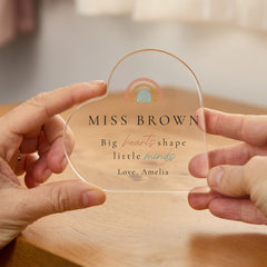 Personalised Teacher Heart Acrylic Plaque – Thank You Teacher Gift with Child's Name Keepsake