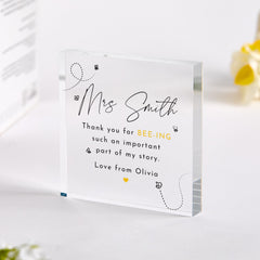 Personalised Teacher Acrylic Plaque – Bee Thank You Gift for Teacher – End of Term Keepsake from Child