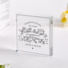 Personalised Engagement Acrylic Plaque – Congratulations on Your Engagement Gift – Keepsake for Couple