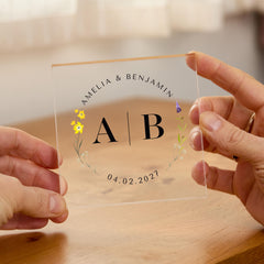 Personalised Wedding Acrylic Plaque Gift – Custom Initials Keepsake for Couple