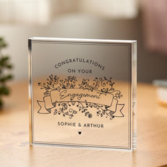 Personalised Engagement Acrylic Plaque – Congratulations on Your Engagement Gift – Keepsake for Couple