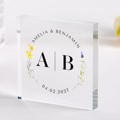 Personalised Wedding Acrylic Plaque Gift – Custom Initials Keepsake for Couple
