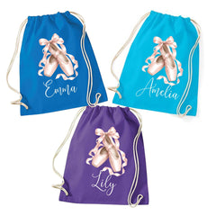 Personalised Ballerina Drawstring Bag, Girls Dance Bag, Custom PE Gym Sack Gift, Ballet Shoes