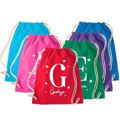 Personalised Initial Drawstring PE Bag, Custom Name Gym Sack, Kids School Kit, Birthday Gift