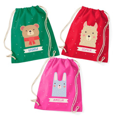 Personalised Animal Drawstring Bag, Kids Name Gym Sack, Custom Nursery PE School Kit, Birthday Gift