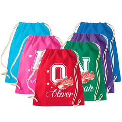 Personalised Football Drawstring Bag, Kids Cotton PE Bag, Custom Gym Sack, Sports Gift for Boys & Girls