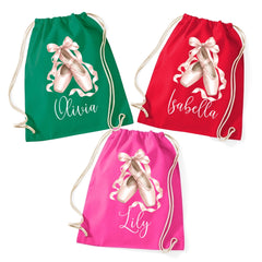 Personalised Ballerina Drawstring Bag, Girls Dance Bag, Custom PE Gym Sack Gift, Ballet Shoes