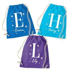 Personalised Initial Drawstring PE Bag, Custom Name Gym Sack, Kids School Kit, Birthday Gift