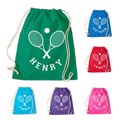 Personalised Tennis Drawstring PE Bag, Kids Kit Bag, Custom Gym Sack, Sports Gift