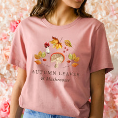 Autumn Leaves & Mushrooms T-Shirt, Cosy Woodland Fall Tee