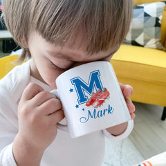 Personalised Football Initial Mug, Boys Football Gift, Custom Name Kids Mug