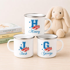 Personalised Football Initial Mug, Boys Football Gift, Custom Name Kids Mug