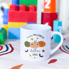 Kids Halloween Mug, Personalised Pumpkin Cup, Custom Name Keepsake