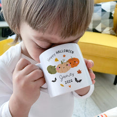 Kids Halloween Mug, Personalised Pumpkin Cup, Custom Name Keepsake
