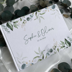 Botanical Wedding Guest Book - Personalised Linen Hardcover Memory Book