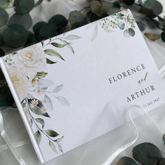 Personalised  Wedding Guest Book | Elegant Floral Keepsake | Green Black White Colours