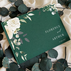 Personalised  Wedding Guest Book | Elegant Floral Keepsake | Green Black White Colours