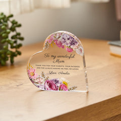 Personalised Mum Heart Keepsake, Floral Acrylic Gift for Mum, Mother's Day Christmas Birthday Gift