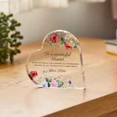 Personalised Friend Heart Acrylic Plaque Keepsake, Best Friend Christmas Gift for Her