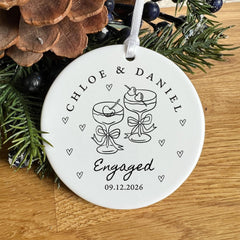 Personalised Engagement Ceramic Ornament, Engaged Couple Keepsake Christmas Gift