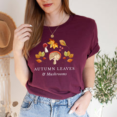Autumn Leaves & Mushrooms T-Shirt, Cosy Woodland Fall Tee