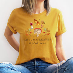 Autumn Leaves & Mushrooms T-Shirt, Cosy Woodland Fall Tee