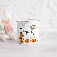 Personalised Halloween Mug, Cute Ghost Pumpkin Bat Kids Cup