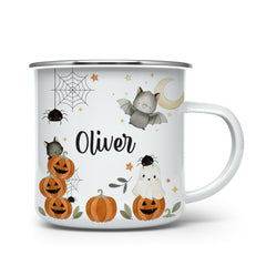 Personalised Halloween Mug, Cute Ghost Pumpkin Bat Kids Cup