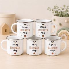 Personalised Halloween Mug, Custom Name Pumpkin Bat Kids Cup