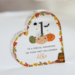 Personalised First Halloween Heart Acrylic Plaque, ANY ROLE, Baby Boy Girl 1st Halloween Gift