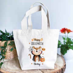 Personalised Kids Halloween Trick or Treat Tote Bag, Cute Fox Pumpkin Halloween Bag