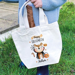 Personalised Kids Halloween Trick or Treat Tote Bag, Cute Fox Pumpkin Halloween Bag