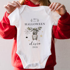 Personalised Baby First Halloween Bodysuit, Cute Bat Halloween Baby Outfit