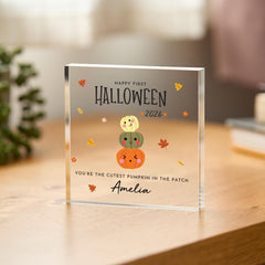 Personalised First Halloween Acrylic Block, Cute Pumpkin Baby Halloween Keepsake