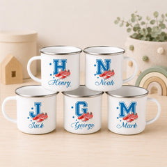 Personalised Football Initial Mug, Boys Football Gift, Custom Name Kids Mug