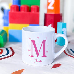 Personalised Initial Mug, Girls Custom Name Mug, Pink Heart Monogram Gift