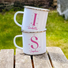 Personalised Initial Mug, Girls Custom Name Mug, Pink Heart Monogram Gift