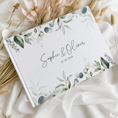 Botanical Wedding Guest Book - Personalised Linen Hardcover Memory Book