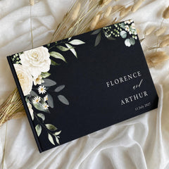 Personalised  Wedding Guest Book | Elegant Floral Keepsake | Green Black White Colours