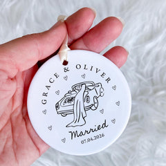 Personalised Wedding Ornament, Newlywed Couple Gift, First Christmas Married Keepsake