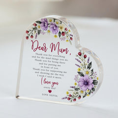 Personalised Mum Acrylic Plaque Gift, Thank You Mother's Day Birthday Gift for Mummy