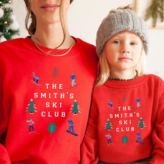 Personalised Family Ski Club Jumper, Matching Christmas Sweatshirt, Kids and Adults Skiing Holiday Gift