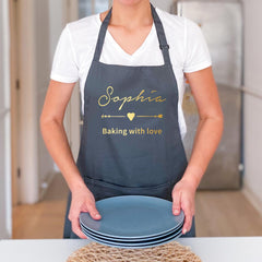 Women Personalised Apron, Custom Name Baking Gift for Mum, Grandma, Cook, Birthday, Adjustable Neck