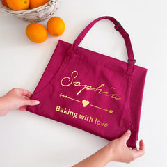 Women Personalised Apron, Custom Name Baking Gift for Mum, Grandma, Cook, Birthday, Adjustable Neck