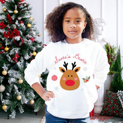Santa's Bestie Christmas Jumper, Cute Reindeer Sweatshirt, Matching Mum and Kids Festive Outfit