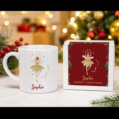 Personalised Kids Christmas Mug With Named Gift Box, Nutcracker, Sugar Plum Fairy Ballerina