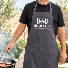 Dad Personalised Apron, Head Chef Family Name Gift for Fathers Day, Birthday, Adjustable Neck