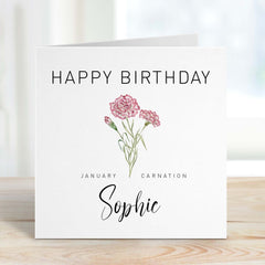 January Birthday Card Carnation Personalised Birth Flower Card For Born In January Birth With Name Birth Month For Her Friend Girlfriend Mom