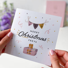 Joy Merry Christmas Card With Name Cute Pastel Colours Design Xmas Cards For Him Her Friend Mum Dad Employee Colleague Greeting Card